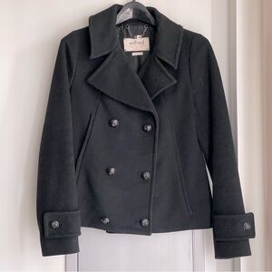 ARITZIA WILFRED Italian Wool & Cashmere Blend Black Double-Breasted Pea Coat
